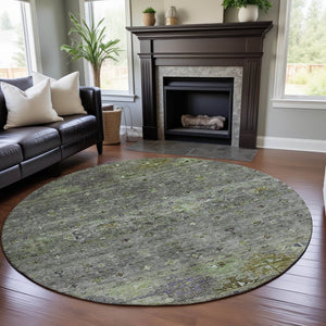 HomeRoots 8' Stylish Sage Silver and Purple Tribal Round Rug - Washable, UV Protected, Perfect for Homes! 688549