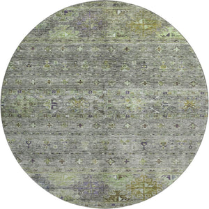 HomeRoots 8' Stylish Sage Silver and Purple Tribal Round Rug - Washable, UV Protected, Perfect for Homes! 688549