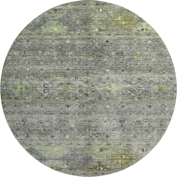 HomeRoots 8' Stylish Sage Silver and Purple Tribal Round Rug - Washable, UV Protected, Perfect for Homes! 688549