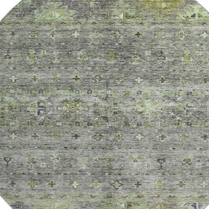 HomeRoots 8' Stylish Sage Silver and Purple Tribal Round Rug - Washable, UV Protected, Perfect for Homes! 688549
