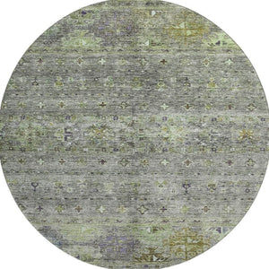 HomeRoots 8' Stylish Sage Silver and Purple Tribal Round Rug - Washable, UV Protected, Perfect for Homes! 688549