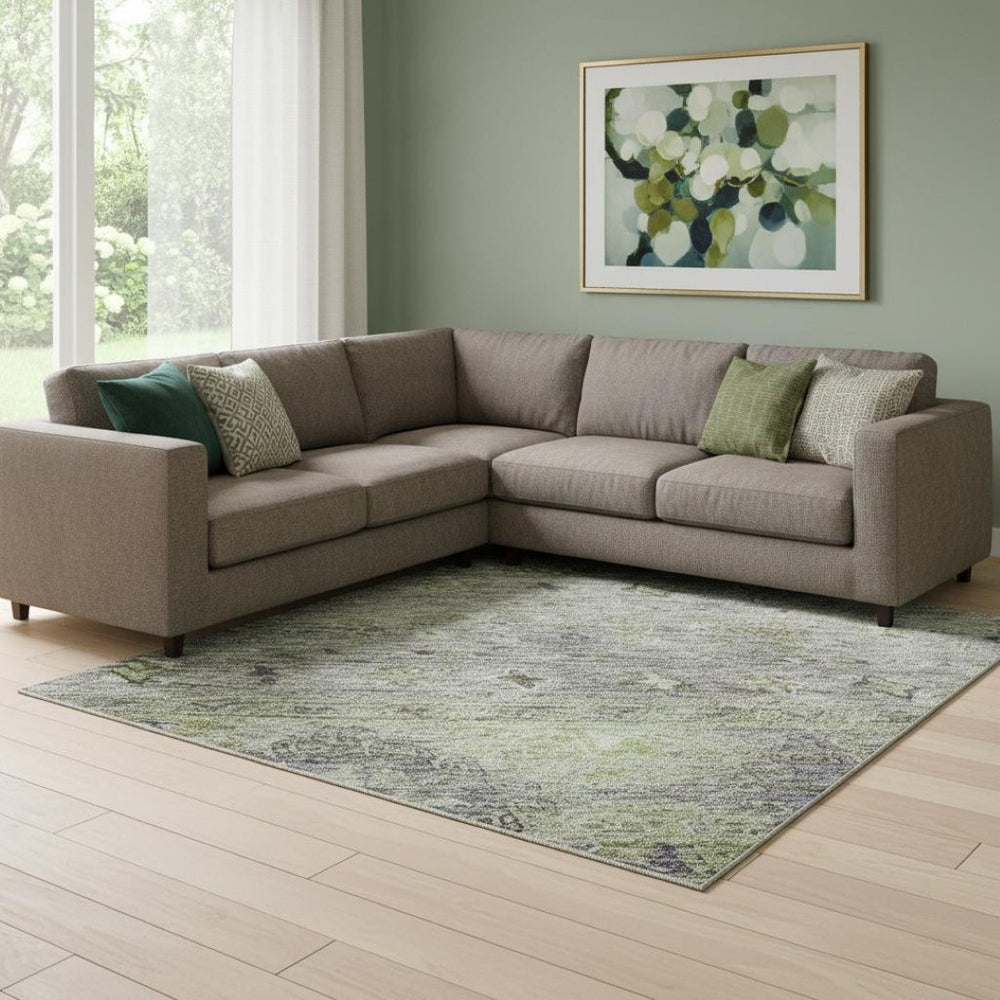 HomeRoots 8' X 10' Sage Silver & Purple Tribal Area Rug - Stylish, Durable, UV Protected & Easy-Care Design 688550