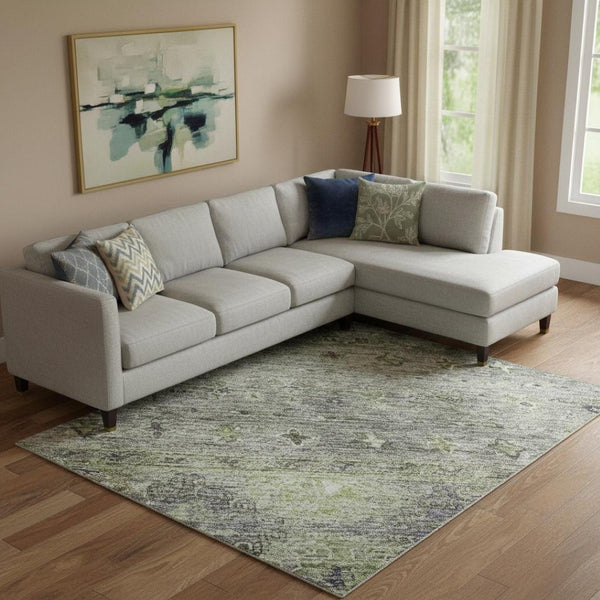HomeRoots 9' X 12' Tribal-Inspired Sage Silver & Purple Washable Area Rug with UV Protection & Durability 688551