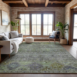 HomeRoots 9' X 12' Tribal-Inspired Sage Silver & Purple Washable Area Rug with UV Protection & Durability 688551