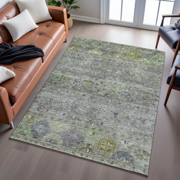 HomeRoots 9' X 12' Tribal-Inspired Sage Silver & Purple Washable Area Rug with UV Protection & Durability 688551