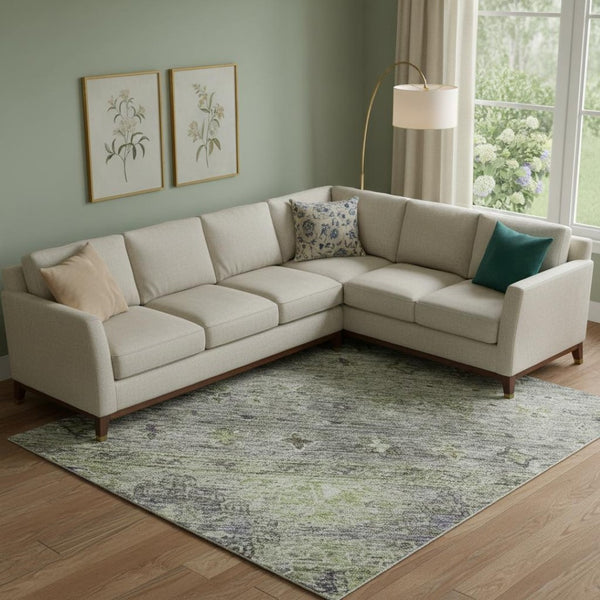 HomeRoots 10' X 14' Tribal Area Rug in Sage, Silver & Purple - Washable, UV-Protected, Kid & Pet Friendly! 688552