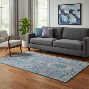HomeRoots 5' Stylish Blue Gray Silver Geometric Area Rug - Washable, UV Protected & Family-Friendly Design 688554