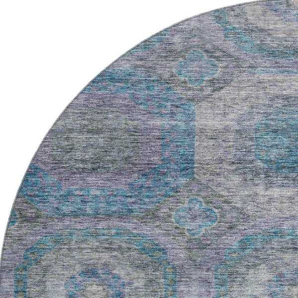 HomeRoots 8' Blue Gray & Silver Geometric Washable Round Rug – Modern, UV-Protected, Stylish & Easy-Clean! 688555