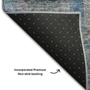 HomeRoots 8' X 10' Stylish Blue Gray & Silver Geometric Washable Area Rug with UV Protection for Modern Spaces 688556