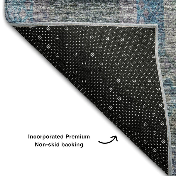 HomeRoots 8' X 10' Stylish Blue Gray & Silver Geometric Washable Area Rug with UV Protection for Modern Spaces 688556