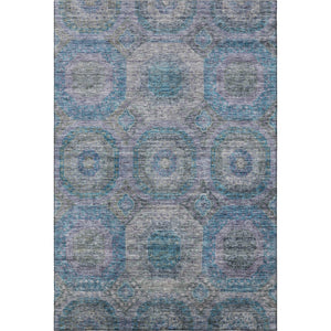 HomeRoots 8' X 10' Stylish Blue Gray & Silver Geometric Washable Area Rug with UV Protection for Modern Spaces 688556