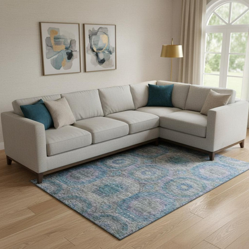 HomeRoots 10' Modern Blue-Gray & Silver Geometric Washable Area Rug with UV Protection for High Traffic Spaces 688558