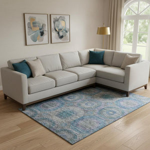HomeRoots 10' Modern Blue-Gray & Silver Geometric Washable Area Rug with UV Protection for High Traffic Spaces 688558