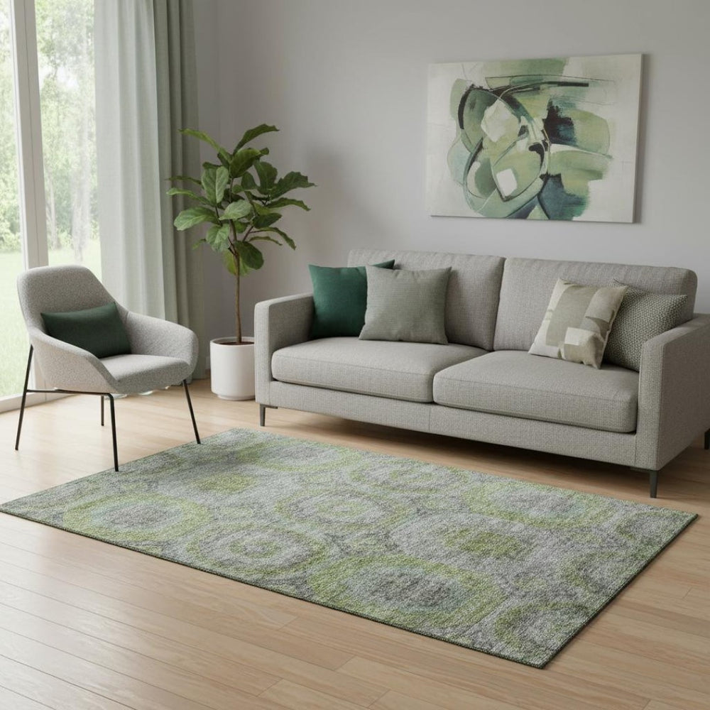 HomeRoots 5' X 8' Modern Olive Green Gray Silver Area Rug - Washable, Stain Resistant, UV Protected for Homes 688560