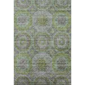 HomeRoots 9' X 12' Stylish Olive Green Gray Silver Geometric Washable Area Rug – UV Protected & Easy Care! 688563