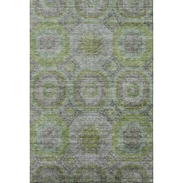 HomeRoots 9' X 12' Stylish Olive Green Gray Silver Geometric Washable Area Rug – UV Protected & Easy Care! 688563