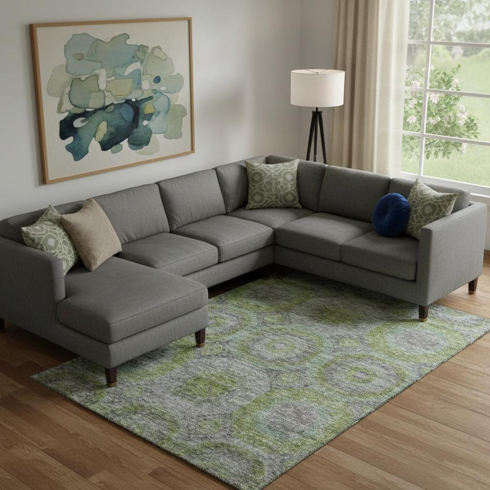 HomeRoots 10' Olive Green, Gray & Silver Geometric Washable Area Rug - UV Protected for High-Traffic Homes 688564