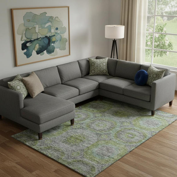 HomeRoots 10' Olive Green, Gray & Silver Geometric Washable Area Rug - UV Protected for High-Traffic Homes 688564