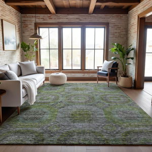 HomeRoots 10' Olive Green, Gray & Silver Geometric Washable Area Rug - UV Protected for High-Traffic Homes 688564
