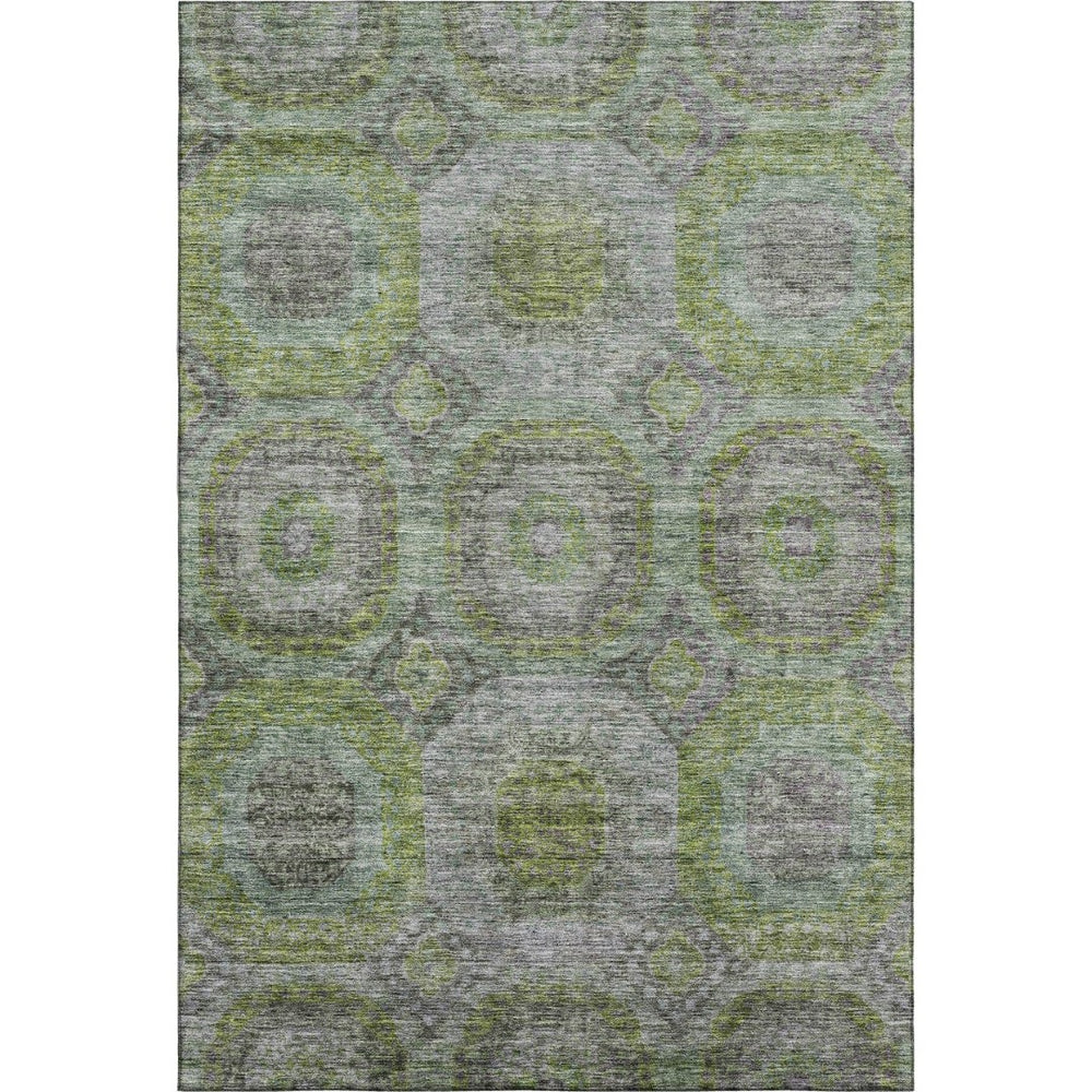 HomeRoots 10' Olive Green, Gray & Silver Geometric Washable Area Rug - UV Protected for High-Traffic Homes 688564