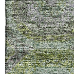 HomeRoots 10' Olive Green, Gray & Silver Geometric Washable Area Rug - UV Protected for High-Traffic Homes 688564
