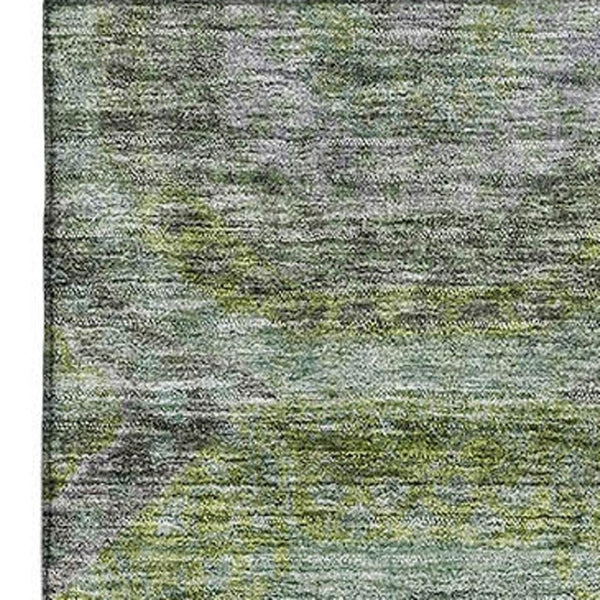 HomeRoots 10' Olive Green, Gray & Silver Geometric Washable Area Rug - UV Protected for High-Traffic Homes 688564