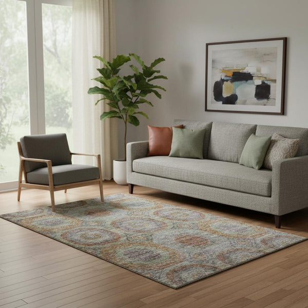 HomeRoots 5' X 8' Contemporary Washable Geometric Area Rug in Rust, Charcoal & Beige - Stain Resistant & UV Protected 688566