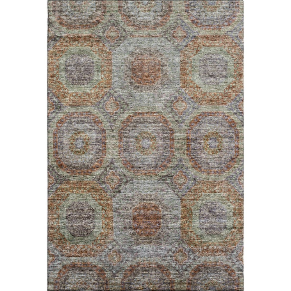 HomeRoots 5' X 8' Contemporary Washable Geometric Area Rug in Rust, Charcoal & Beige - Stain Resistant & UV Protected 688566