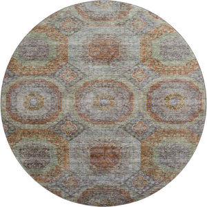HomeRoots 8' Modern Geometric Washable Round Rug in Rust, Charcoal & Beige with UV Protection for High Traffic Areas 688567