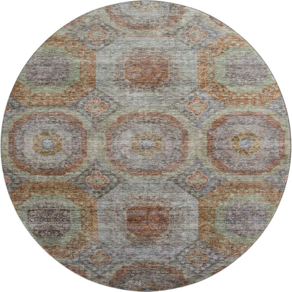 HomeRoots 8' Modern Geometric Washable Round Rug in Rust, Charcoal & Beige with UV Protection for High Traffic Areas 688567