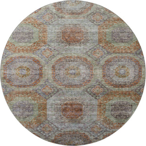 HomeRoots 8' Modern Geometric Washable Round Rug in Rust, Charcoal & Beige with UV Protection for High Traffic Areas 688567