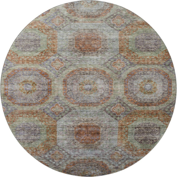 HomeRoots 8' Modern Geometric Washable Round Rug in Rust, Charcoal & Beige with UV Protection for High Traffic Areas 688567