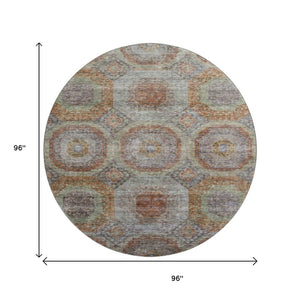 HomeRoots 8' Modern Geometric Washable Round Rug in Rust, Charcoal & Beige with UV Protection for High Traffic Areas 688567
