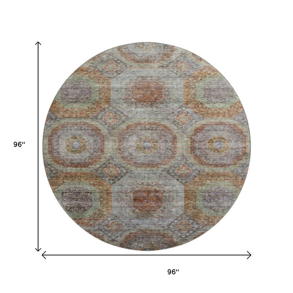 HomeRoots 8' Modern Geometric Washable Round Rug in Rust, Charcoal & Beige with UV Protection for High Traffic Areas 688567