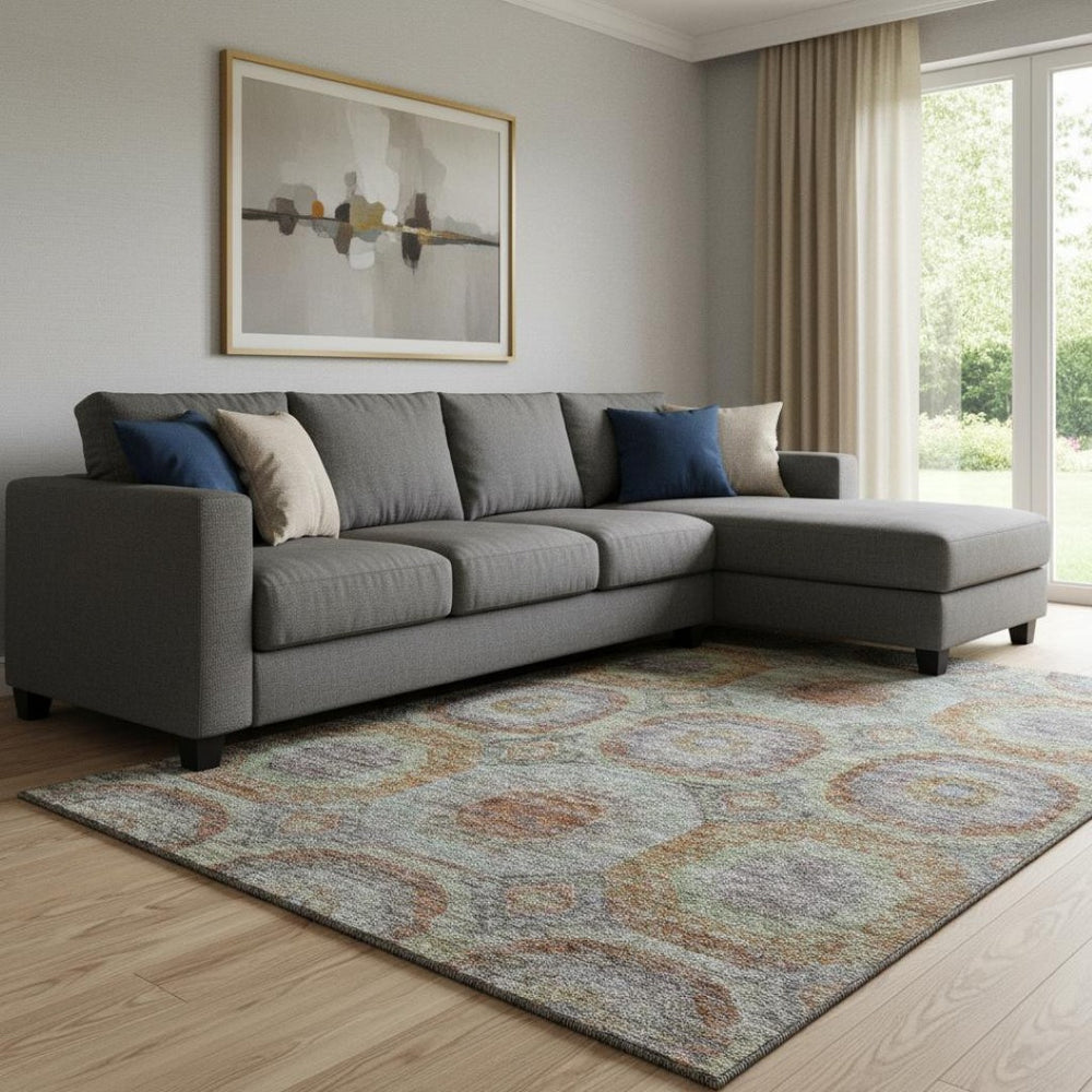 HomeRoots 8' X 10' Geometric Area Rug in Rust, Charcoal & Beige – Washable, UV Protected & Stain Resistant! 688568
