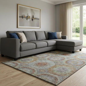 HomeRoots 8' X 10' Geometric Area Rug in Rust, Charcoal & Beige – Washable, UV Protected & Stain Resistant! 688568