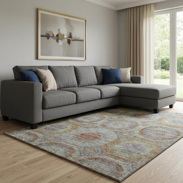 HomeRoots 8' X 10' Geometric Area Rug in Rust, Charcoal & Beige – Washable, UV Protected & Stain Resistant! 688568