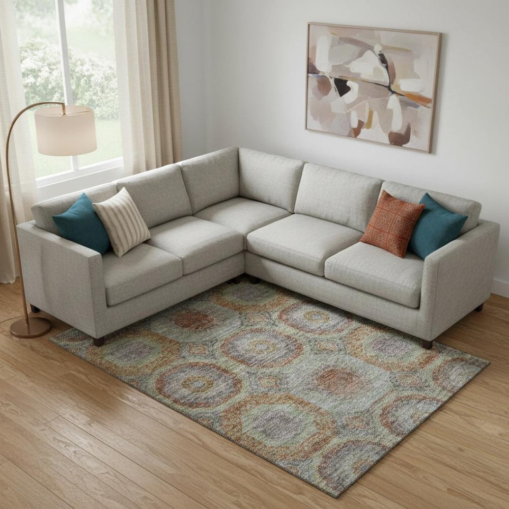HomeRoots 9' X 12' Geometric Washable Area Rug in Rust, Charcoal & Beige - UV Protected & Stain-Resistant Design 688569