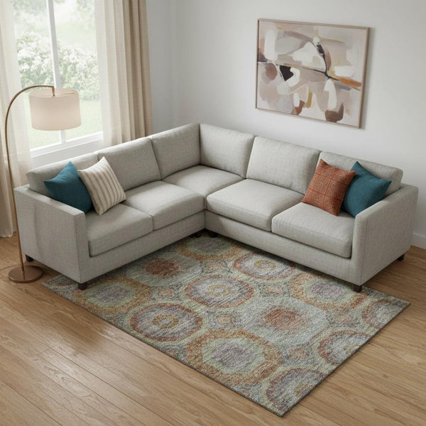HomeRoots 9' X 12' Geometric Washable Area Rug in Rust, Charcoal & Beige - UV Protected & Stain-Resistant Design 688569