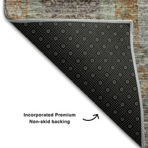 HomeRoots 9' X 12' Geometric Washable Area Rug in Rust, Charcoal & Beige - UV Protected & Stain-Resistant Design 688569