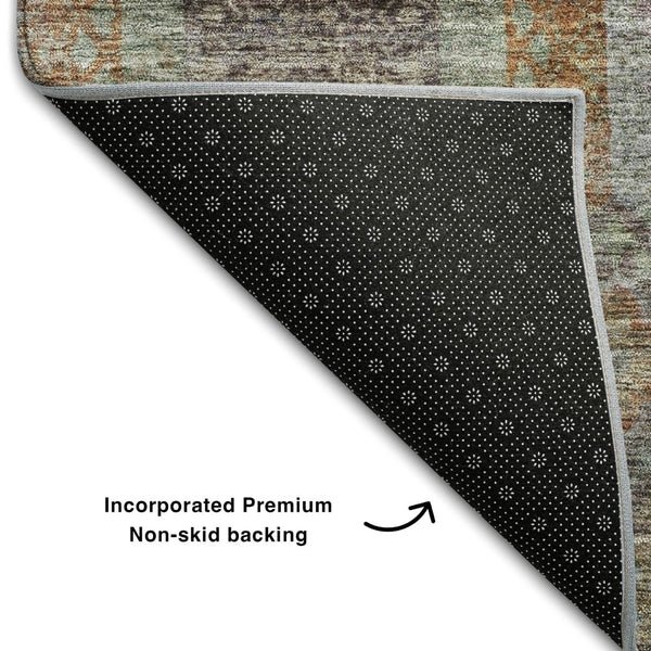 HomeRoots 9' X 12' Geometric Washable Area Rug in Rust, Charcoal & Beige - UV Protected & Stain-Resistant Design 688569