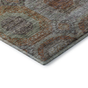 HomeRoots 9' X 12' Geometric Washable Area Rug in Rust, Charcoal & Beige - UV Protected & Stain-Resistant Design 688569
