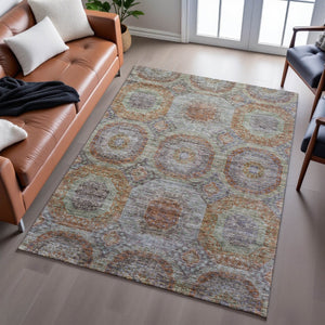 HomeRoots 9' X 12' Geometric Washable Area Rug in Rust, Charcoal & Beige - UV Protected & Stain-Resistant Design 688569