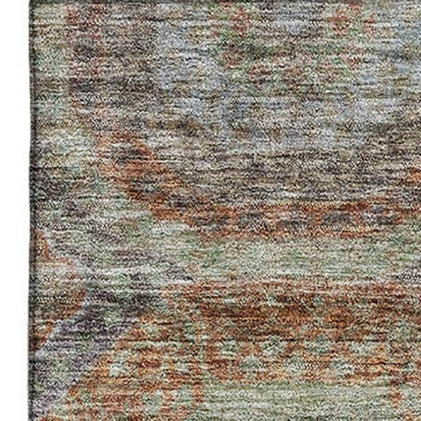 HomeRoots 9' X 12' Geometric Washable Area Rug in Rust, Charcoal & Beige - UV Protected & Stain-Resistant Design 688569