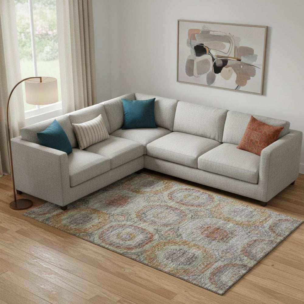 HomeRoots 10' X 14' Modern Geometric Area Rug in Rust, Charcoal & Beige - Washable, UV Protected & Stain-Resistant 688570