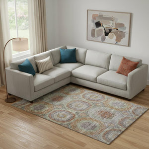 HomeRoots 10' X 14' Modern Geometric Area Rug in Rust, Charcoal & Beige - Washable, UV Protected & Stain-Resistant 688570