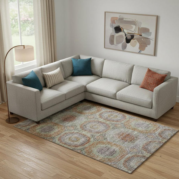 HomeRoots 10' X 14' Modern Geometric Area Rug in Rust, Charcoal & Beige - Washable, UV Protected & Stain-Resistant 688570