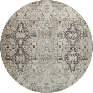 HomeRoots 8' Stylish Linen Gray & Silver Abstract Round Rug - Washable, UV Protected, Durable for Homes 688573