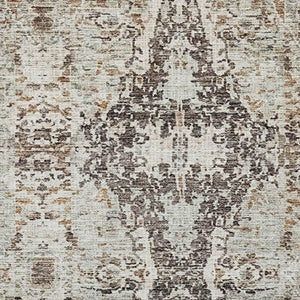 HomeRoots 8' Stylish Linen Gray & Silver Abstract Round Rug - Washable, UV Protected, Durable for Homes 688573