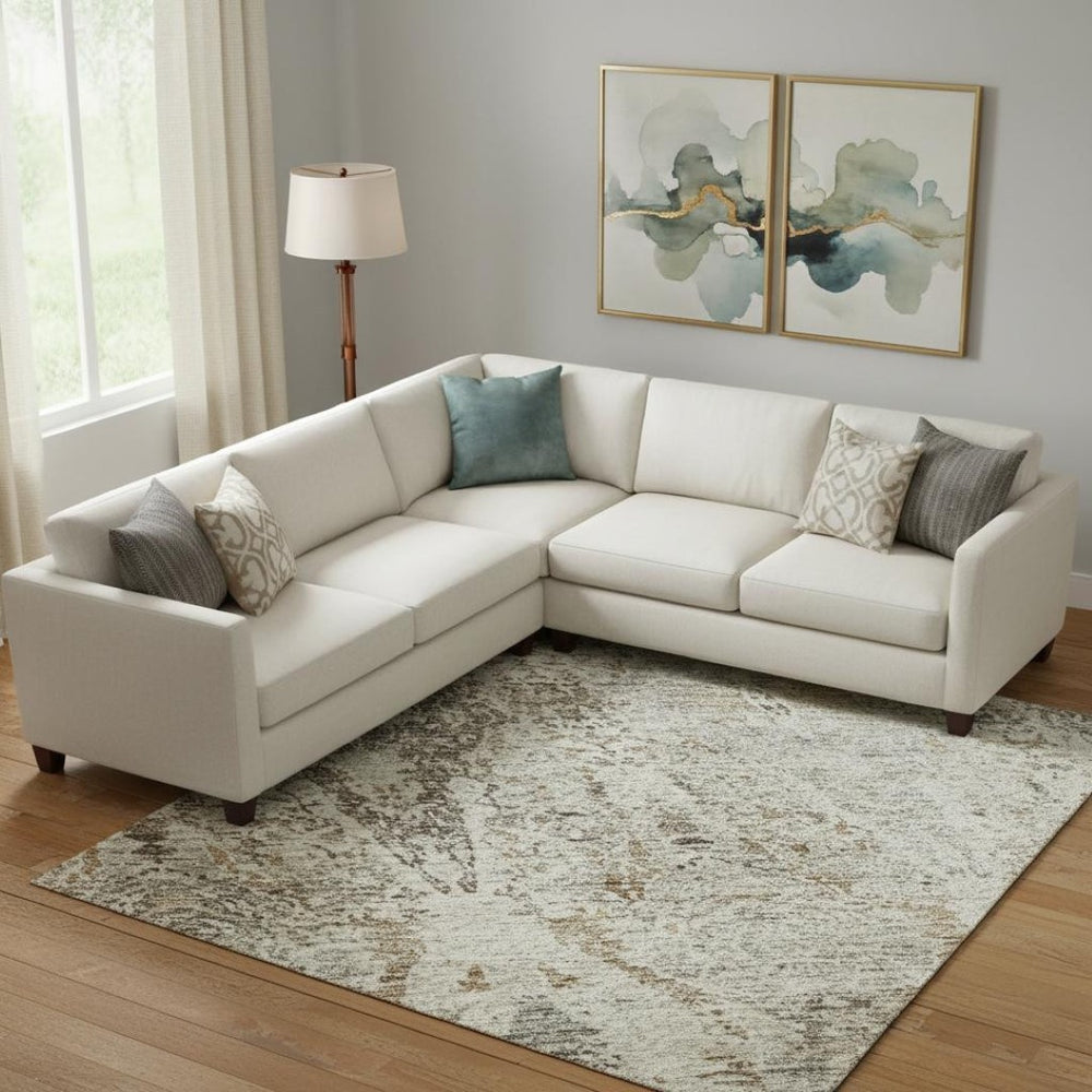 HomeRoots 9' X 12' Contemporary Linen Gray & Silver Abstract Washable Area Rug with UV Protection & Durability 688575